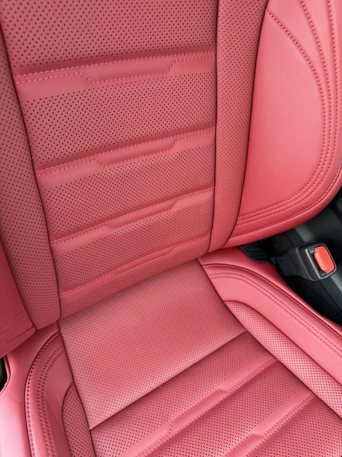 Lexus RC 350 red leather seat after detailing, clean and evenly finished